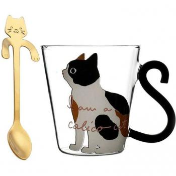 Fun Cat Pattern Water Cup with Stirring Stick