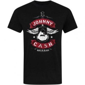 Tee unisex Johnny Cash stile Man In Black con grafica chitarra