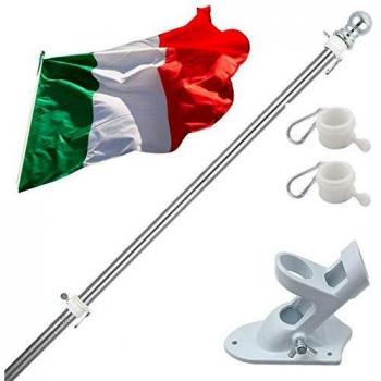 Kit asta di alluminio con staffa in acciaio inox, pennone regolabile e bandiera Italiana