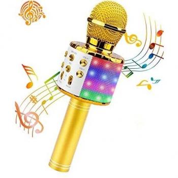 ShinePick Karaoke Bluetooth Microphone, 5 in 1 Recording & Singing Microphone for Kids Adults, Dancing LED Lights Portable Speaker Karaoke Machine, Wireless Microphone for Phone/Pad/TV