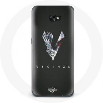 Coque de téléphone Samsung Galaxy A3 2017 Vikings Saison 6 Logo V Épée Gris Fond Noir