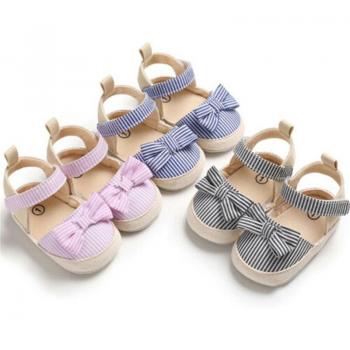 Sandales bébé fille estivales Rayures plates noir, bleu, rose, semelle en vache Muscle 0‑18 m