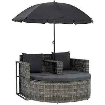 VidaXL Gartenlounge mit Sonnenschirm Poly Rattan