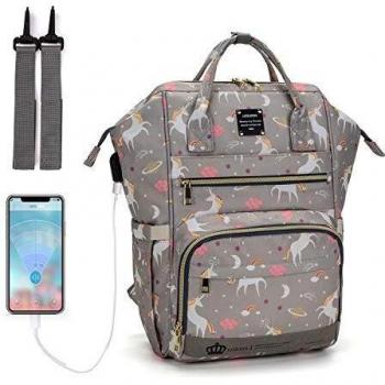 Unicorn Grey Baby Changing Backpack with Changing Mat