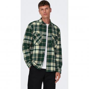 Camisa clásica Only & Sons para hombre con manga larga y cuadros en tonos verdes