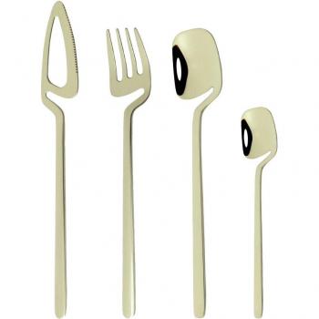 Juego de Cubiertos y Platos 18/10 con Detalle Dorado