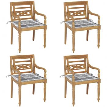 Sillas Batavia con cojines, 4 unidades de madera maciza de teka (Día y Noche)