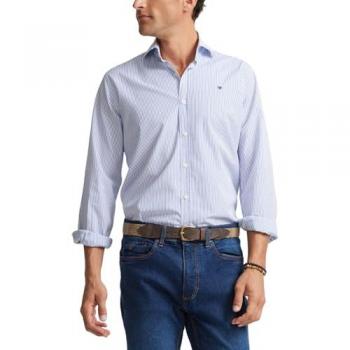 Camisa Slim Fit Cutaway Rayas Azul Marino para Hombre