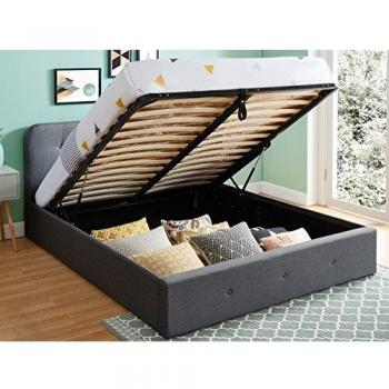 Lit coffre 140 x 190 cm anthracite avec tête et sommier à lattes – Kate