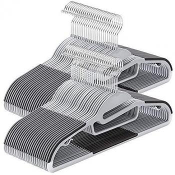 SONGMICS Kunststoff Kleiderbügel, 50er Set, rutschfest, 360° drehbar, hellgrau-dunkelgrau