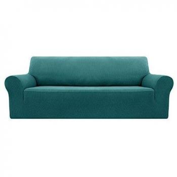 Couvre-canapé Deconovo – tissu jacquard turquoise, 1 pièce, 3 places