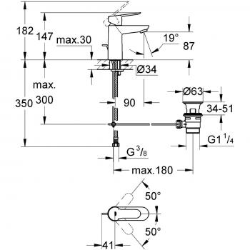 Grohe Einhand-Waschtischbatterie BAUEDGE DN 15 Zugstangen-Ablaufgarnitur chrom