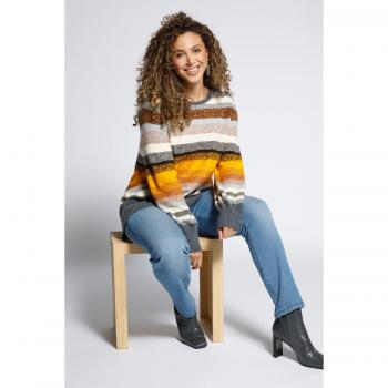 Plus Size Long Sleeve Brown Striped Sweater, Women's, Size 20/22, Synthetic Fibers/Polyester