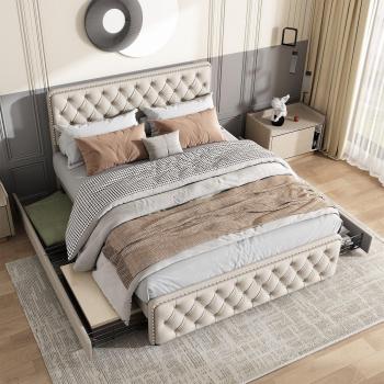 ModernLuxe Sommeil Capitonné 180x200 Tissu Lin Beige