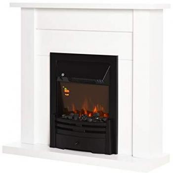 White Electric Mantelpiece with LED Flame Effect Fire