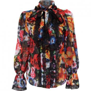 Vêtement haut à nœud, manches longues, patchwork de dentelle, Deuxtwinstyle