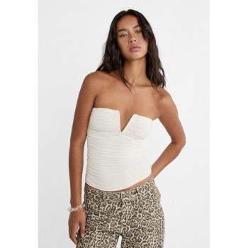 Stradivarius Ecru Draped V-Bandeau Top – Size XL