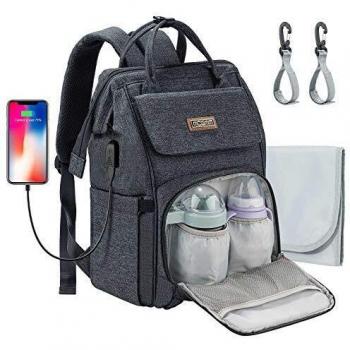 MCGMITT Baby Wickeltasche, Multifunktionaler Wickelrucksack, Wasserdicht mit USB-Ladeport, Wickelunterlage und Kinderwagengurten, Große Kapazität Mama Rucksack Oxford für Unterwegs