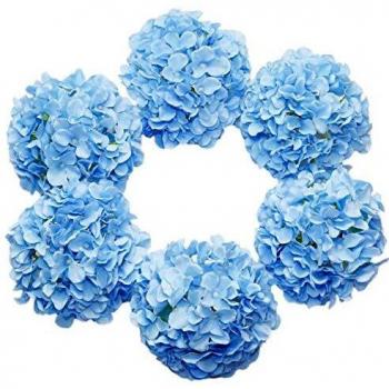 Blue Hydrangea Silk Flowers – 6-Unit Pack of Artificial Blossom Heads and Stems