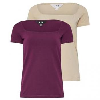 Tall 2‑Pack Square Neck Tops, Light Beige, Size 16 – Long‑Sally Collection