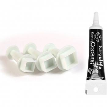 Set di 3 Formine Quadrate in Plastica con Penna per Glassa Nera Youdoit