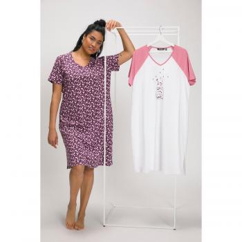 Camicie da notte in cotone, confezione doppia, puntini rosa e viola, taglia comoda, donna, 48/50