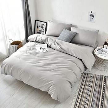 RUIKASI 4PCS Microfiber Bedding Set for Double Bed with Extra Fitted Sheet (Grey)