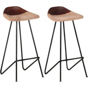 Taburetes de Cocina 2 Unidades Cuero Auténtico Marrón VidaXL