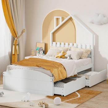 Kinderhaus‑Bett mit Stauraum 90200 cm, einfarbig weiß