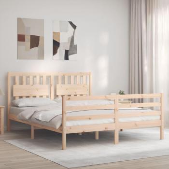 Día y Noche Estructura de cama matrimonial con cabecero de madera maciza