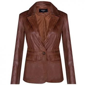 Women’s Tan Leather Jacket by Infinity – Soft Blazer, 12
