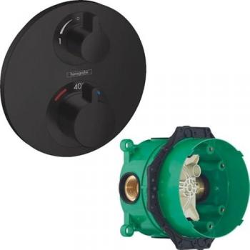 Hansgrohe Noir Facade EcoStat S avec robinet d'arrêt et inverseur