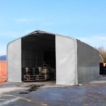 ToolPort 8x12m Retail Storage Shelter – 4m Sides, 4x4.6m Drive Through, GREY PRIMEtex 2300, Static Package with Soft Anchors (494