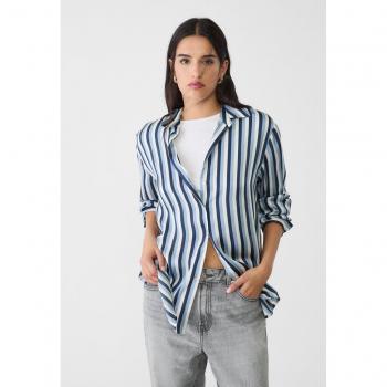 Stradivarius Blu Satin Shirt con Revers M