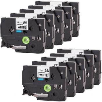 Brother Tze-231 Compatible Label Tape, 12mm x 8m, Black on White, 10-Pack