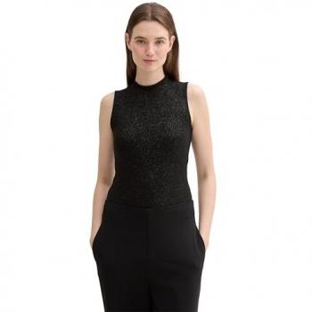 Tom Tailor Denim Damen Top, Stehkragen, schwarz, XL