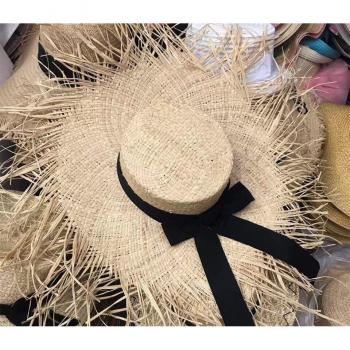 Women's Handmade Raffia Beach Hat with Wide Brim