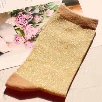 Solid Color Women's Socks with Gold and Silver Thread