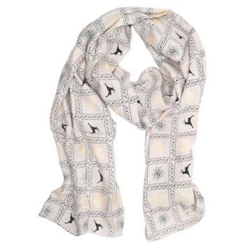 Allgäu-Rebell Damen-Schal – Beige Baumwoll-Modenschal mit farbigen Einsätzen, Edelweiß, Brezen & Hirsch