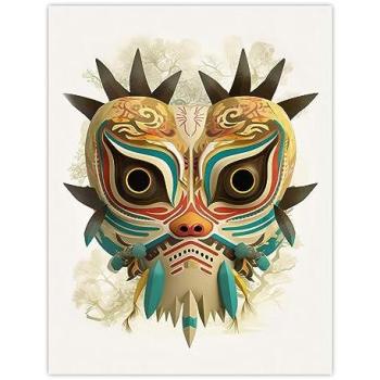 Forest Guardian Noh Mask: Colorful Japanese Artwork