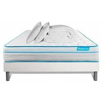 Pack 160x200 Matelas BodyMax + sommier kit Blanc + Couette 260x240cm + 2 oreillers 60x40cm | Epaisseur : 26 cm | Confort : Équilibré