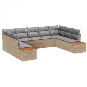 Juego de Sofá de Jardín 9P – Beige Rattan y Acacia