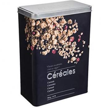 Boîte à céréales en métal noir relief argent 750g Black Edition 5 FIVE