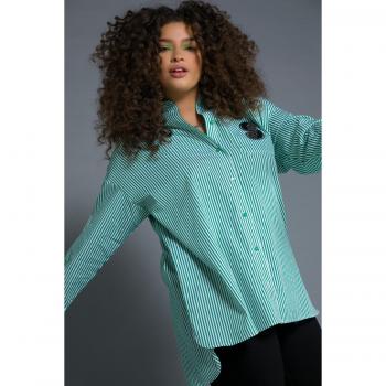 Blusa in Cotone Verde Oversize con Righe, Donna, Taglia 56/58