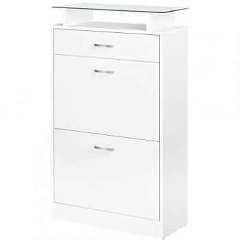 Armoire à chaussures élégante 2 portes abattantes blanc