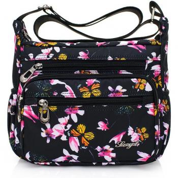 Sac à main rétro en nylon étanche avec motif fleurs et papillons pour femmes