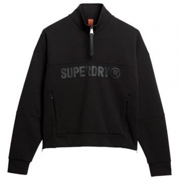 Superdry Felpa Donna Active Tech Loghi, mezza cerniera, colore nero, taglia S