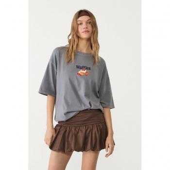 Top Grigio Medio L Oversize Heavy Cotton Waffles di Stradivarius