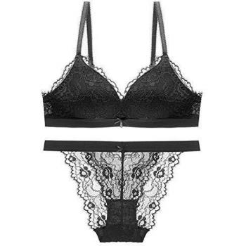 SHEKINI Schwarz BH Set, nicht abnehmbarer Bra und Hipsters, 36C