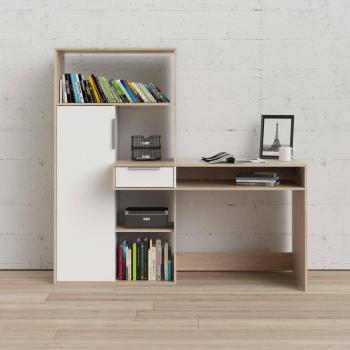 Escritorio Multiusos Annalou – Mesa de Trabajo con Almacenamiento (Blanco y Roble)